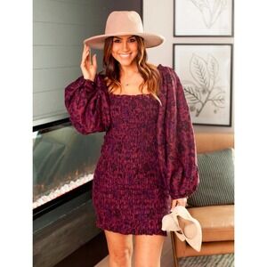 Free People Smock It To Me Mini Dress Ruffle Floral Printed Smocked NWT M